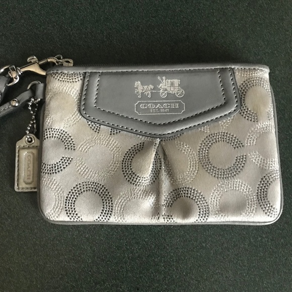 Coach Gray Canvas Leather Signature C Wristlet Mini Pouch - Picture 1 of 16